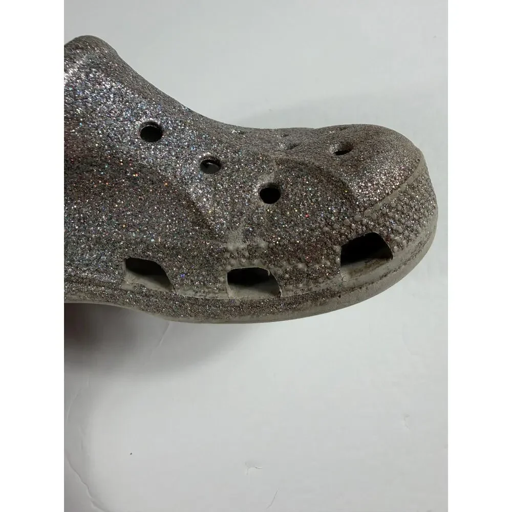 Crocs Baya Glitter Silver Clogs Kids Size 1 junior